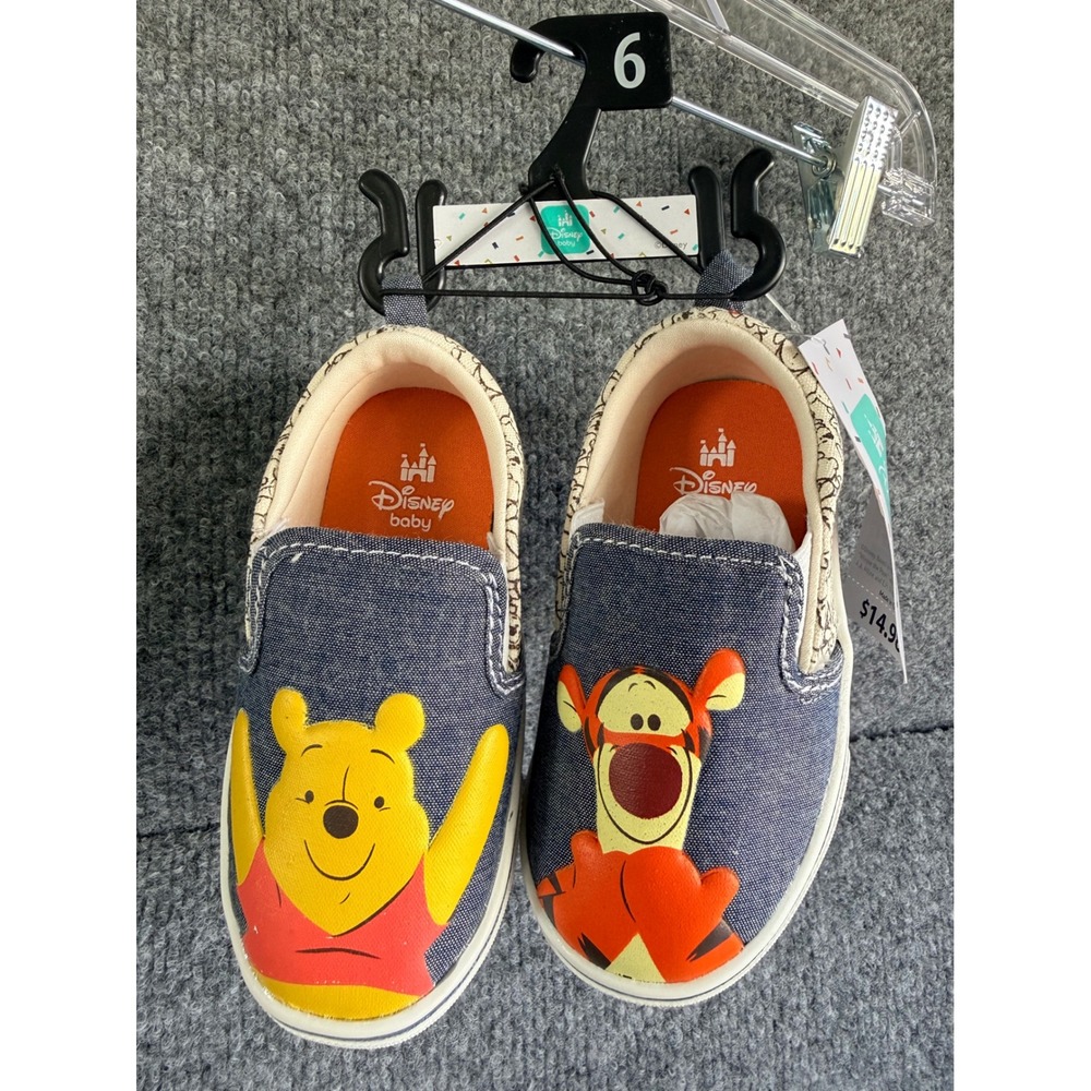 Disney Baby Winnie the‎ Pooh Tigger Slip On Sneakers Blue Denim Kids Size 6 NEW